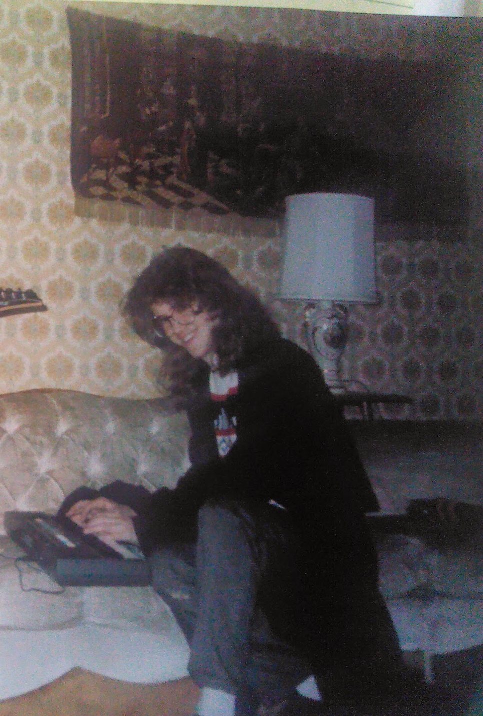 Young V at the keyboard at home in the 1980s
